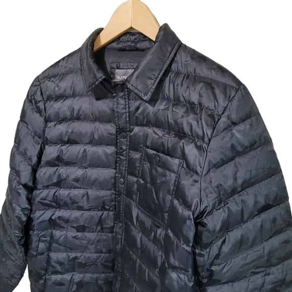 Slate & Stone Collar Down Snap Puffer Jacket Nylon BLACK CAMO size L - Picture 3 of 4